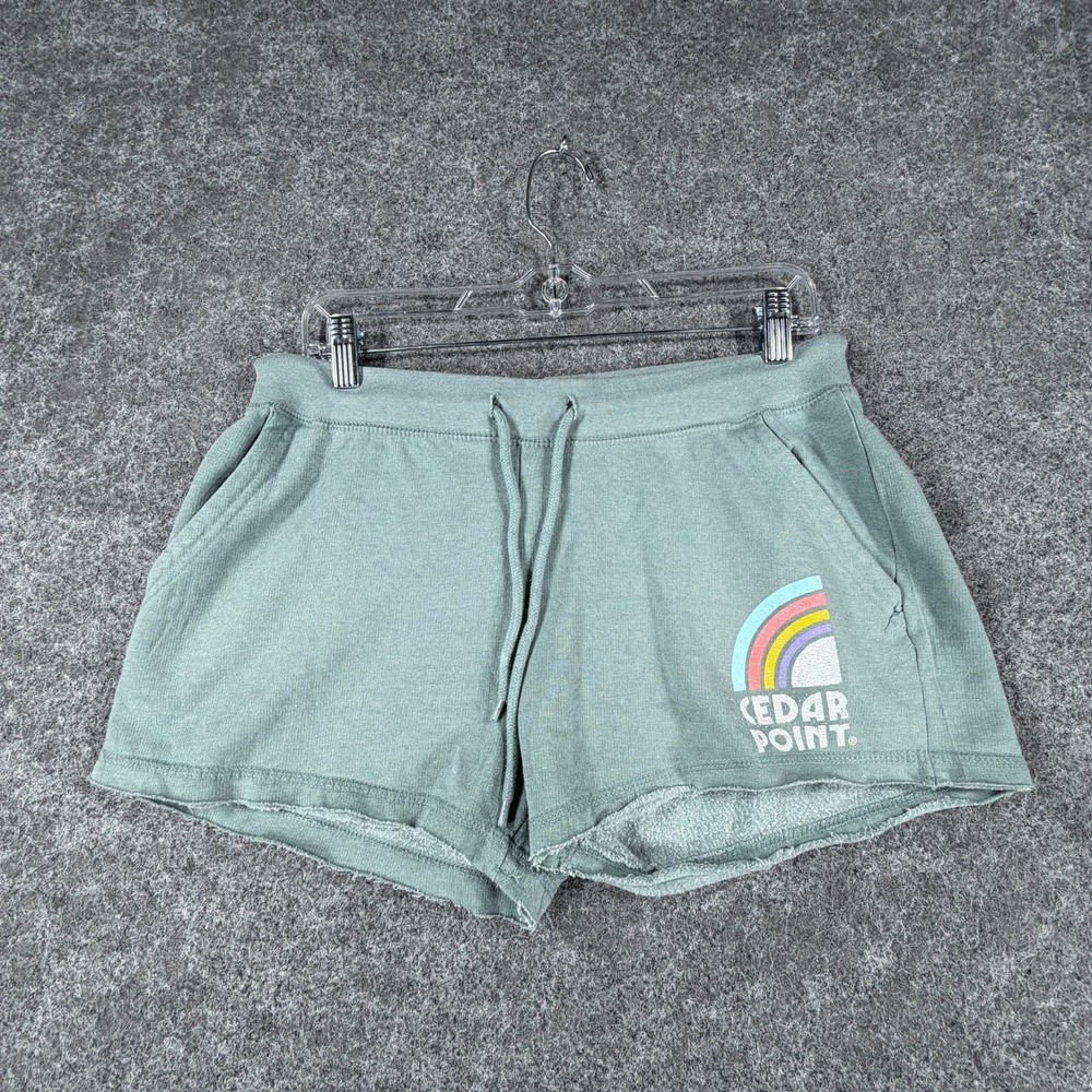 Pop Surf Sweat Shorts Womens Medium Light Blue Cedar Point Graphic Drawstring‎
